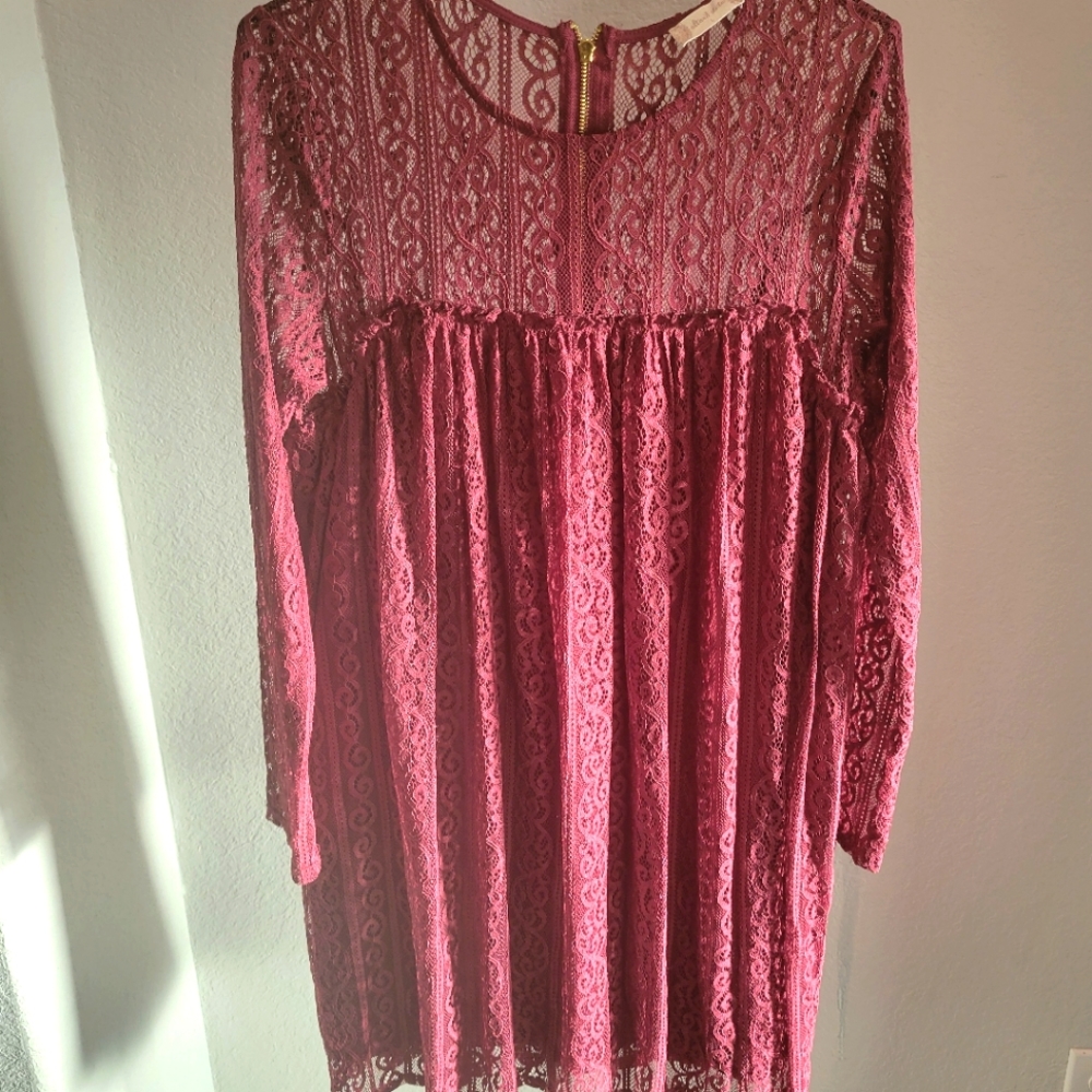 Altar'd State size large maroon lace dress long sleeve boho romantic